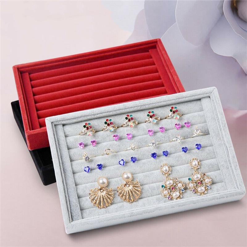 Velvet Jewelry Displays Stand Storage Tray Necklace Ring Bracelet Holder Showcase Drawer Jewelry Organizer Storage Box