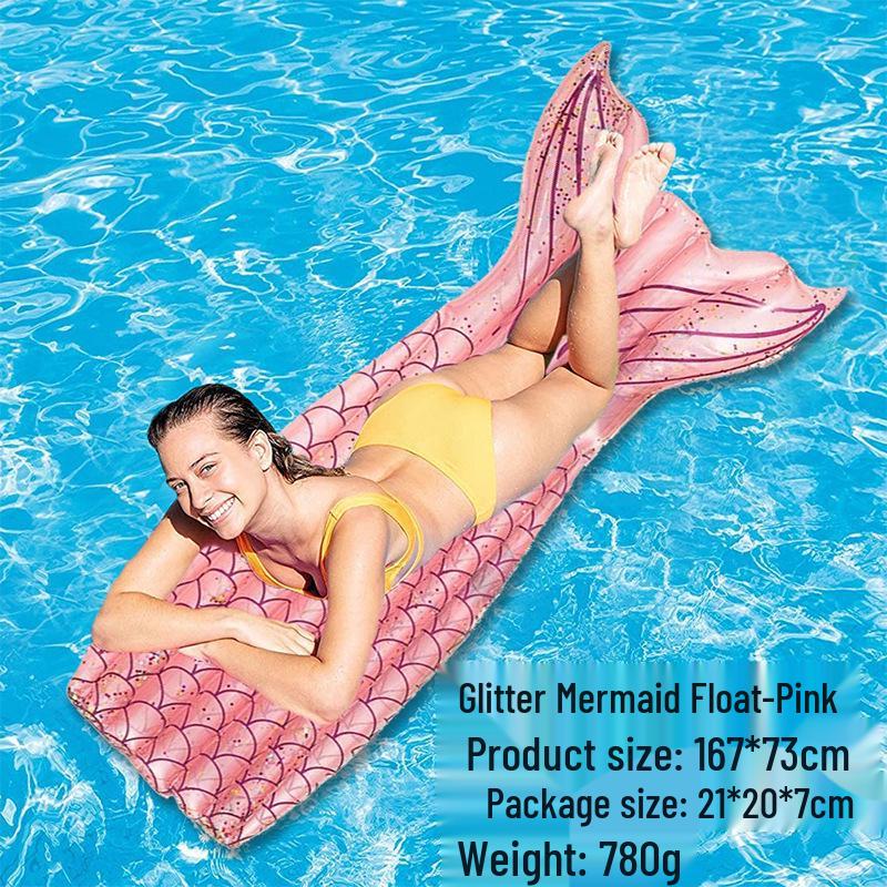 Portable Foldable PVC Striped Water Lounge Chair with Hanging Net - Single Inflatable Floating Bed