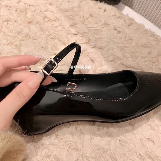 2025 New Pointed Temperament High Heels Women's Pointed Patent Leather Single Shoes with Buckle Light Mouth Mary Jane Shoes