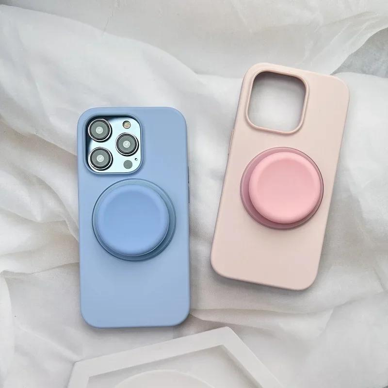 New Korea INS Style Macaron Color Silicone Round Pattern Strong Magnetic Griptok Bracket Desktop Holder For IPhone 17 Pro Max