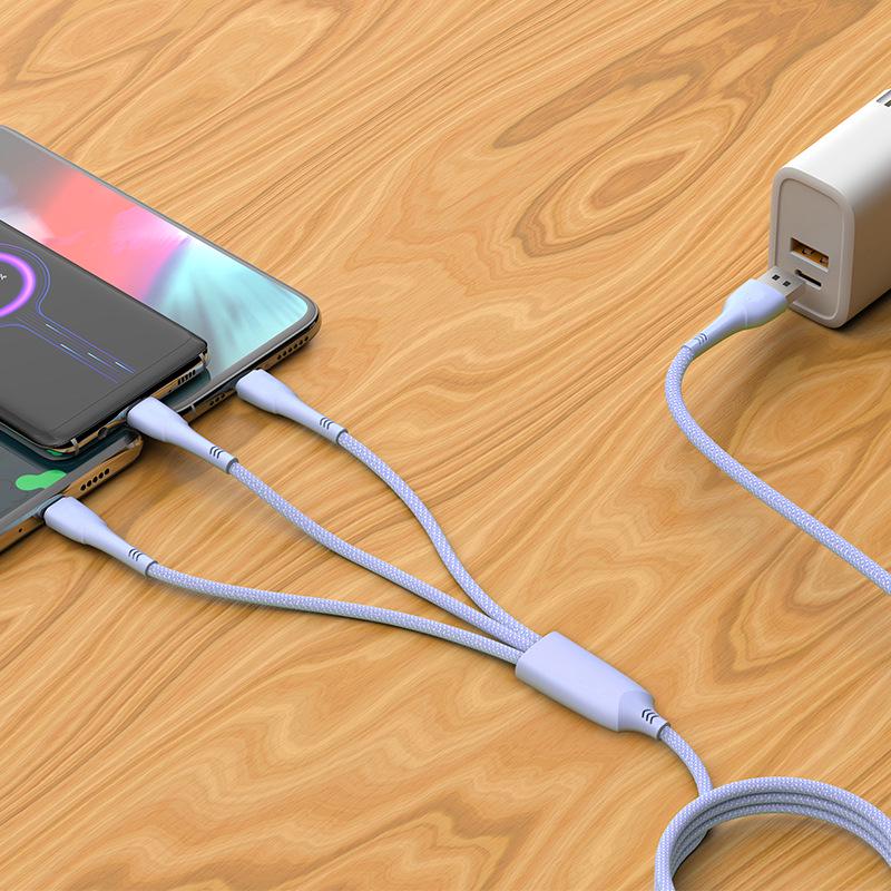 Braided 3-in-1 Fast Charging Cable, 3A, Compatible with Apple & Type-C Android Devices