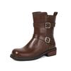 Classic Knight Boots Martin Boots Short Solid Color Belt Buckle Boots Leather Boots Retro Large Size 34-47