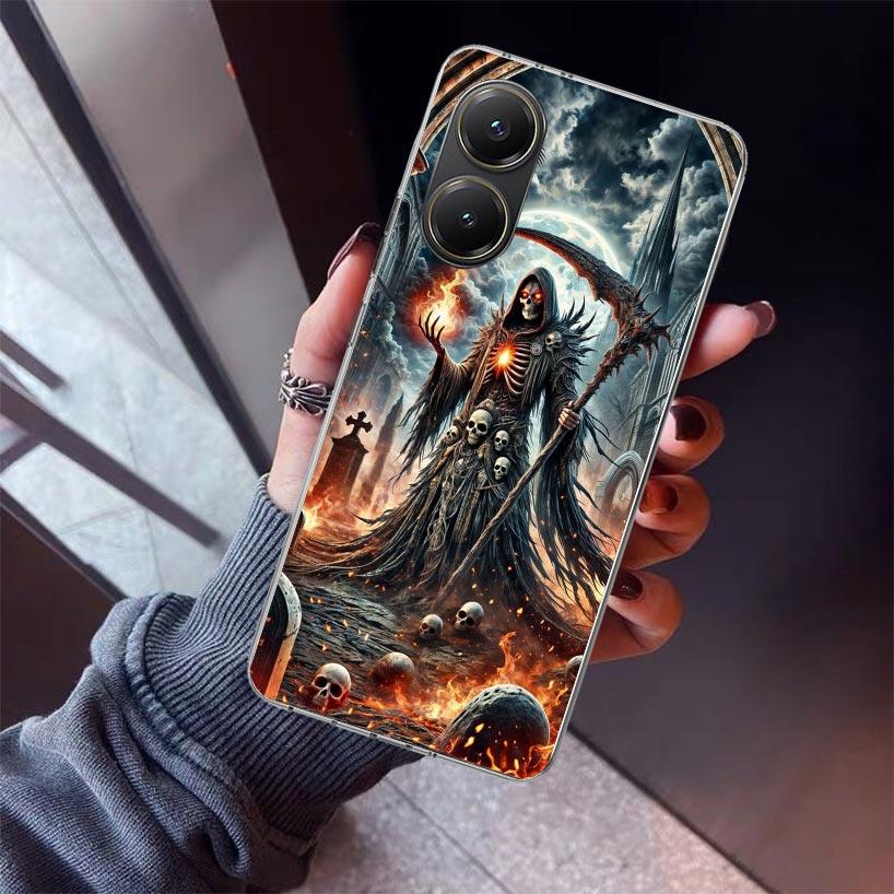 Death Grim Reaper Skull Scythe Phone Case For Xiaomi Poco X5 X6 X7 Pro F7 Ultra M7 Redmi 15C 15 13C 13 12C 12 10 10C 10A 9 9C 9T