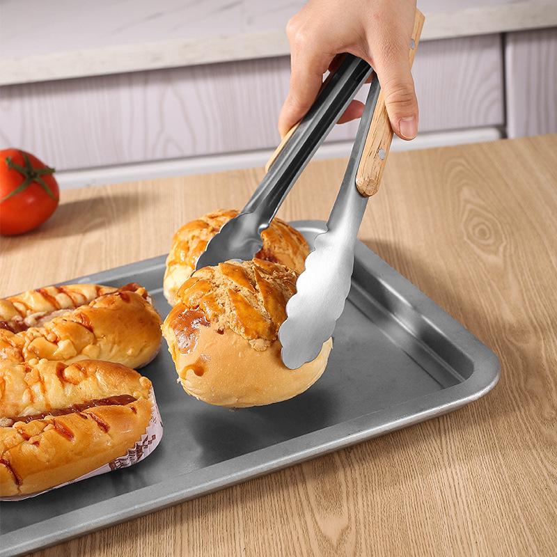 In-Stock Stainless Steel Korean BBQ Tongs with Oak Handle - Extended Version for Grilling and Cooking