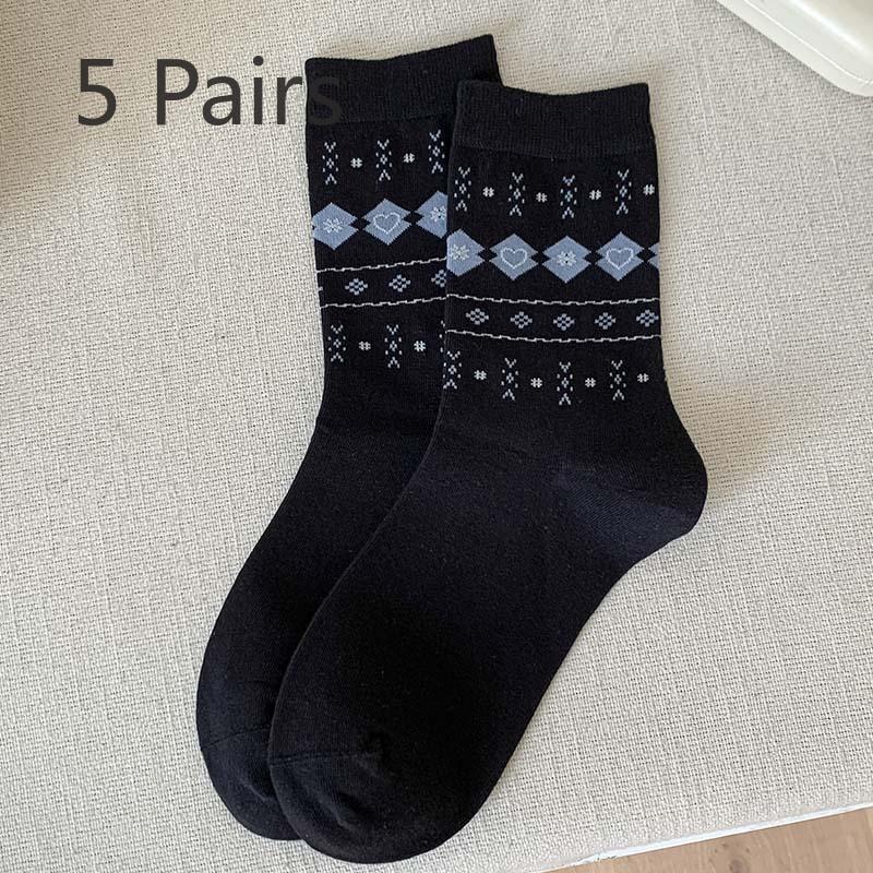 

5 Pairs of Mid-calf Socks, Fashionable and Versatile Long Calf Socks, Retro Fair Island Socks, New Boneless Socks for Women s Autumn 5 pairs чорний