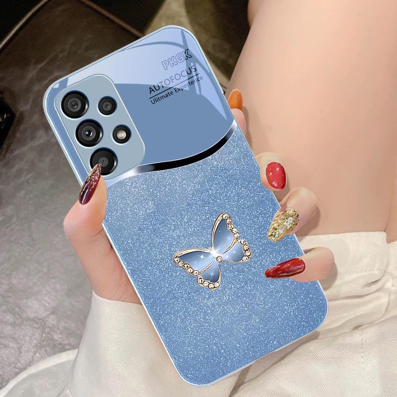 Diamant Schmetterling Für Samsung Galaxy S10 4G S20 11E 30 S21 22 S24 Fe Pro S23 S25 Ultra 5G S9 Gehärtetes Glas Handyhülle