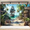 Multi-functional Pirate Ship and Palm Tree Background Fabric - for Indoor and Outdoor Parties, Home and Office Decoration