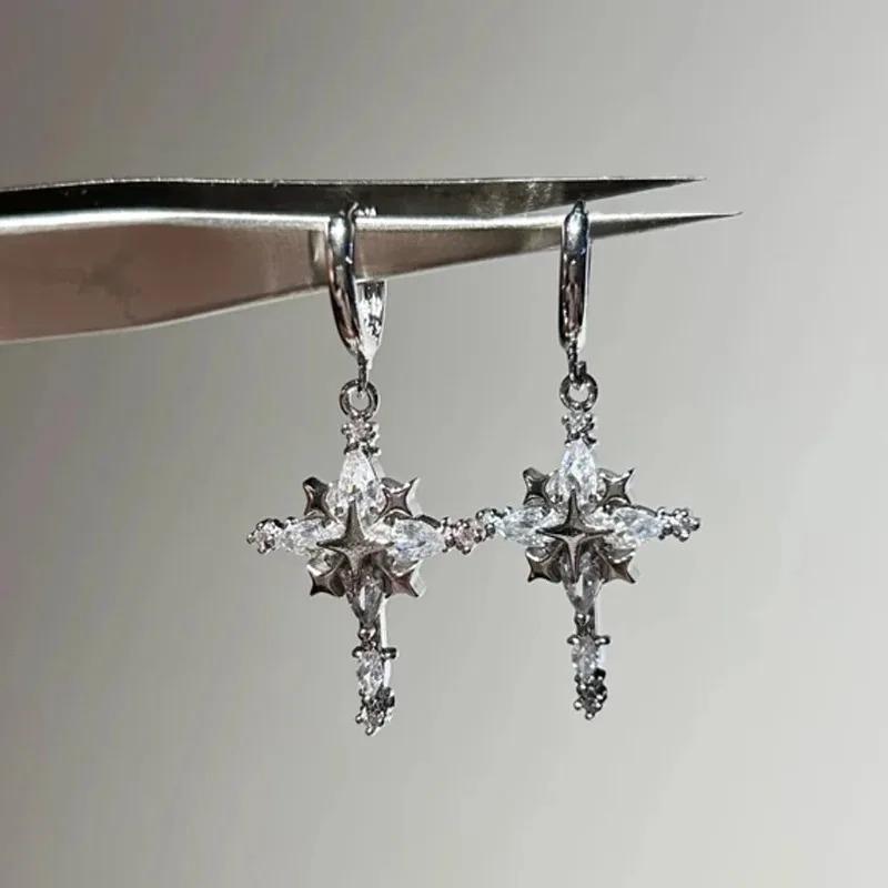 Sparkling Zircon Snowflake Cross Earrings Fashionable Exquisite Creative Punk Earrings Jewelry Daily Party Gifts for Women Girls