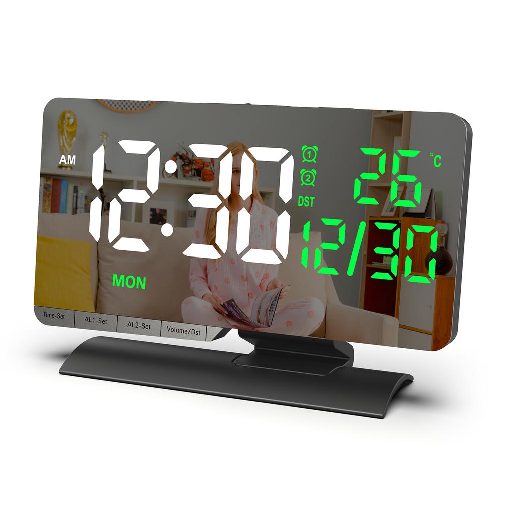 6.6 Large Display Digital Desk Clock, Dual Alarm Clock with Indoor TemperatureCelsiusDate, USBCelsiusType-C Charging Ports, 6- Dimmer, 5 Volume