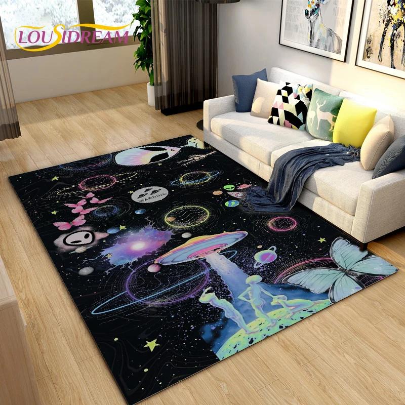 Cartoon Universe Starry Sky Planet Area Rug,Carpet Rug for Living Room Children's Bedroom,Kids Play Game Floor Mat,Anti-slip Mat