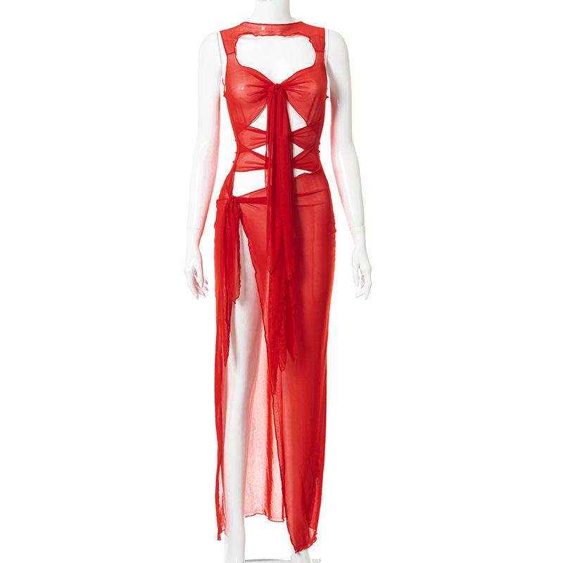 M21DS261 Frühling/Sommer 2023 Europäisch-Amerikanisches Damen Sexy Durchsichtiges Netz Rückenfreies Enganliegendes Kleid