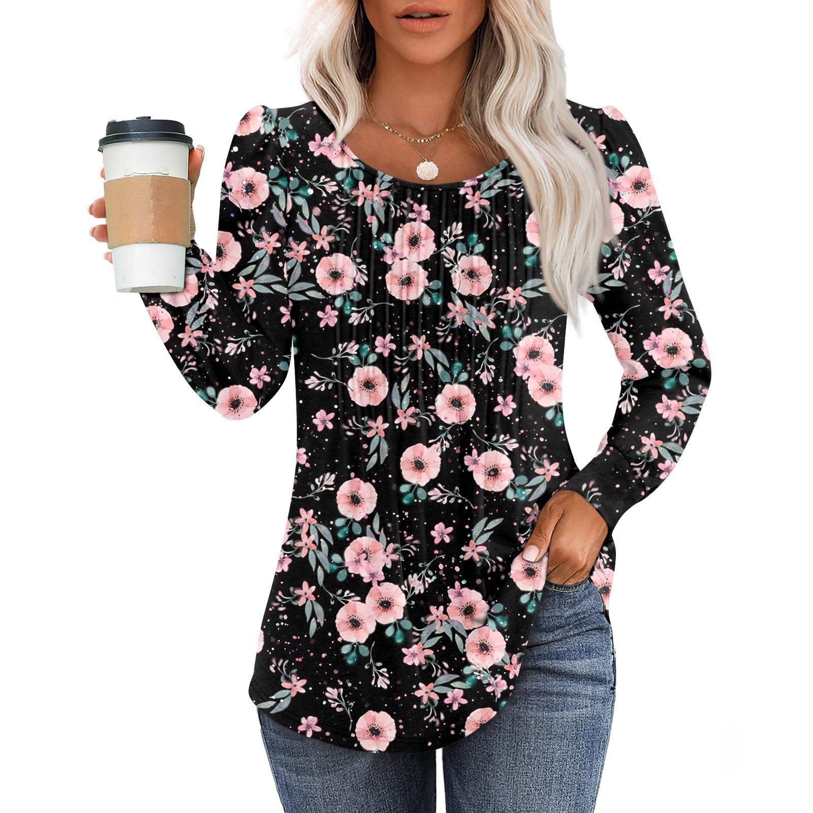 Женская повседневная модная плиссированная рубашка с длинным рукавом и круглым вырезом — фото 6