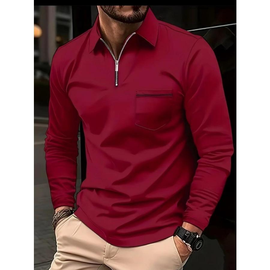 Long Sleeve Lapel Zip Chest Pocket Polos Shirts Streetwear Tops Men's Casual Spring Autumn Sports Polo Shirt
