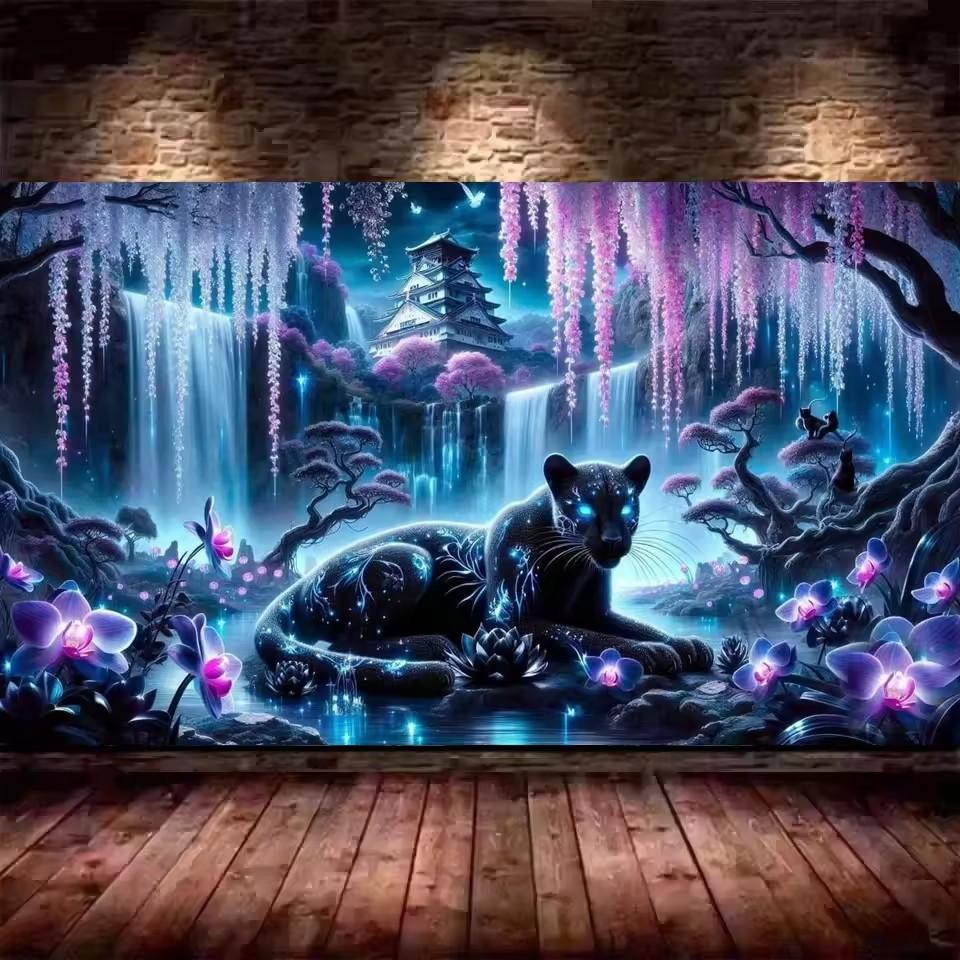 Large Size Mosaic DIY Full Diamond Painting Kits Art The Fantastic Black Panther and Flowers Embroidery Cross Stitch Rhinestones