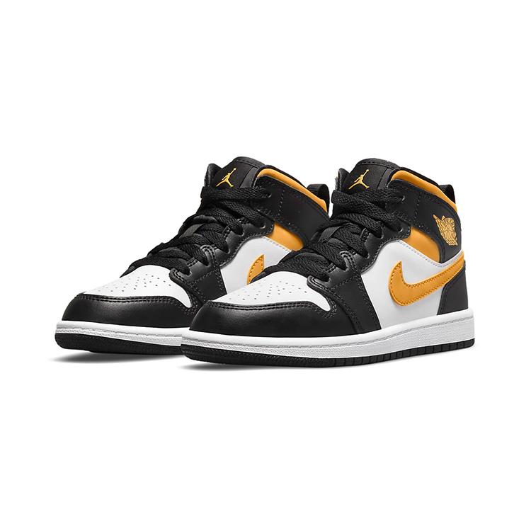 Air Jordan 1 Mid PreSchool 'Black University Gold' (Unisex) White / Black / Pollen Kids' Basketball Shoes 640734 177