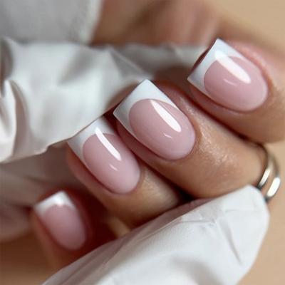 Press On Nail Omber Short Square Fake Nail French Tip Glossy False Nail Stick Glues On Nail Artificial Fingernails Gifts