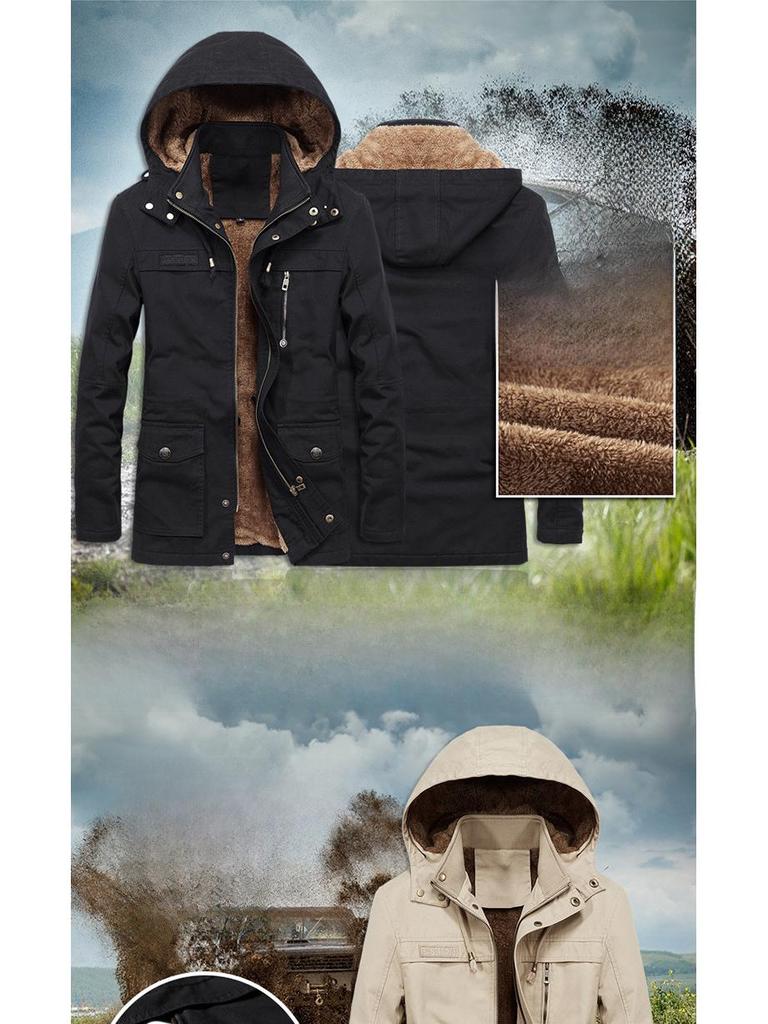 Abrigo Cortavientos Casual de Longitud Media para Hombre Otoño/Invierno con Terciopelo Lavado - Tendencia Talla Grande