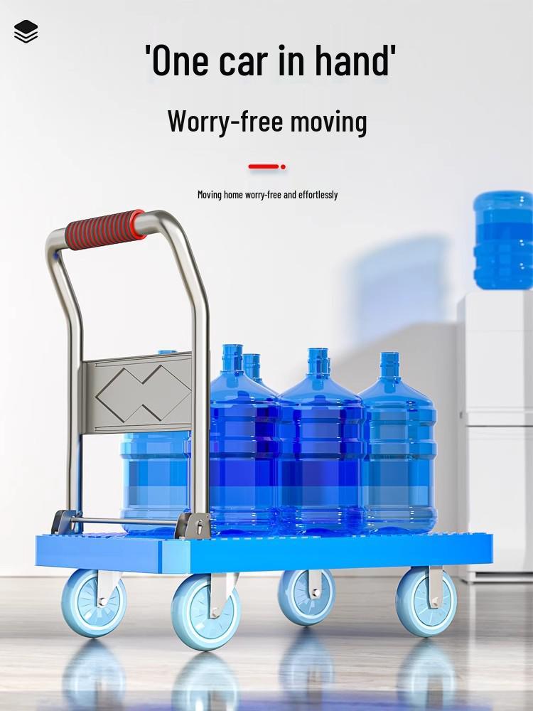Compact Blue Plastic Portable Hand Truck Cart