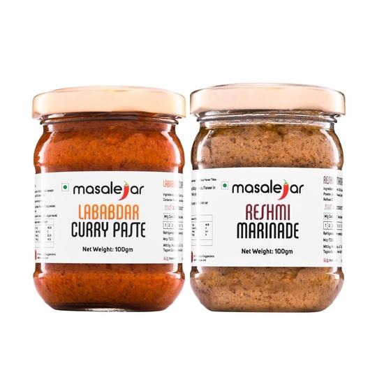 

Masalejar Khansama Combo | Reshmi/Malai Tikka Marinade + Lababdar Curry Paste | Ready to Cook Spice Mix | Just Mix & Cook(Pack of 2X100 Gram)