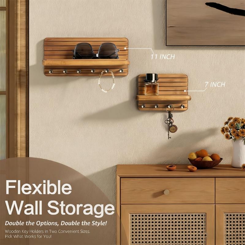 Multifunctional Wood Wall Key Rack Shelf For Organizing Keys Mail And Accessories Home Entryway