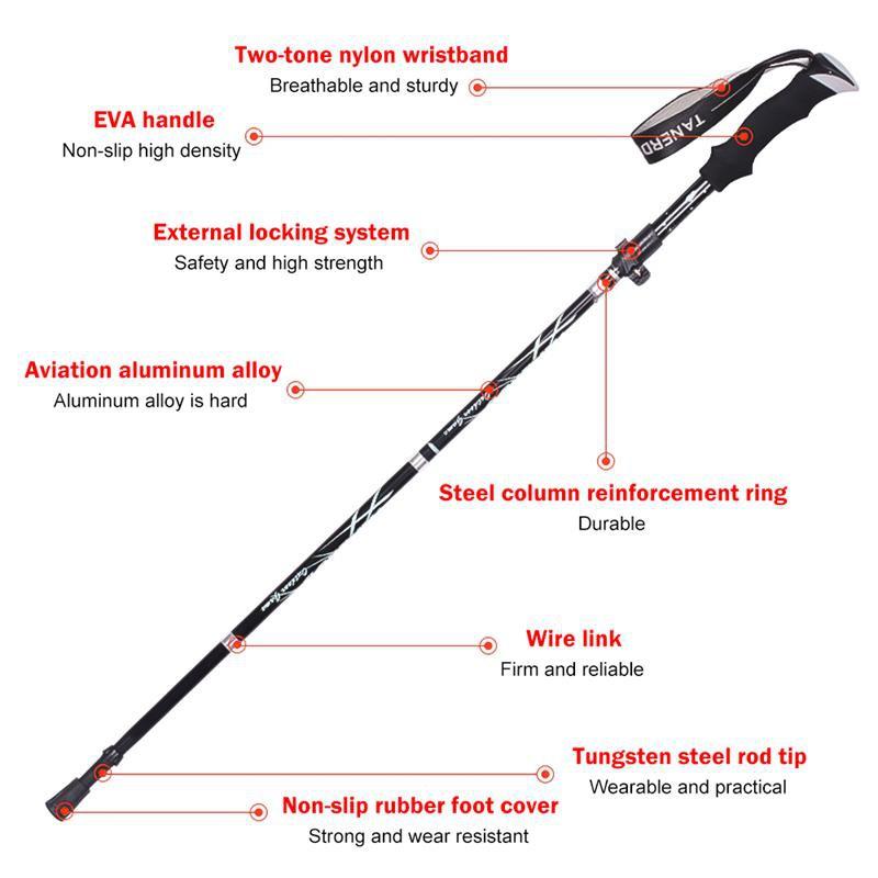 Pólo de caminhada nórdico telescópico de liga de alumínio portátil ao ar livre 250g ultraleve caminhada pólo caminhada bengala