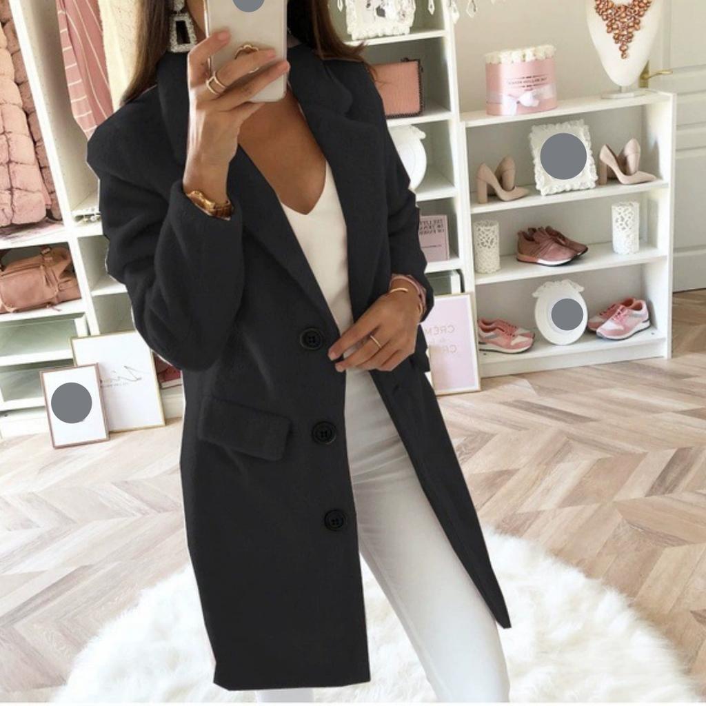 Autumn Solid Color Mid-length Double-breasted Woolen Coat Women's Casual Coat