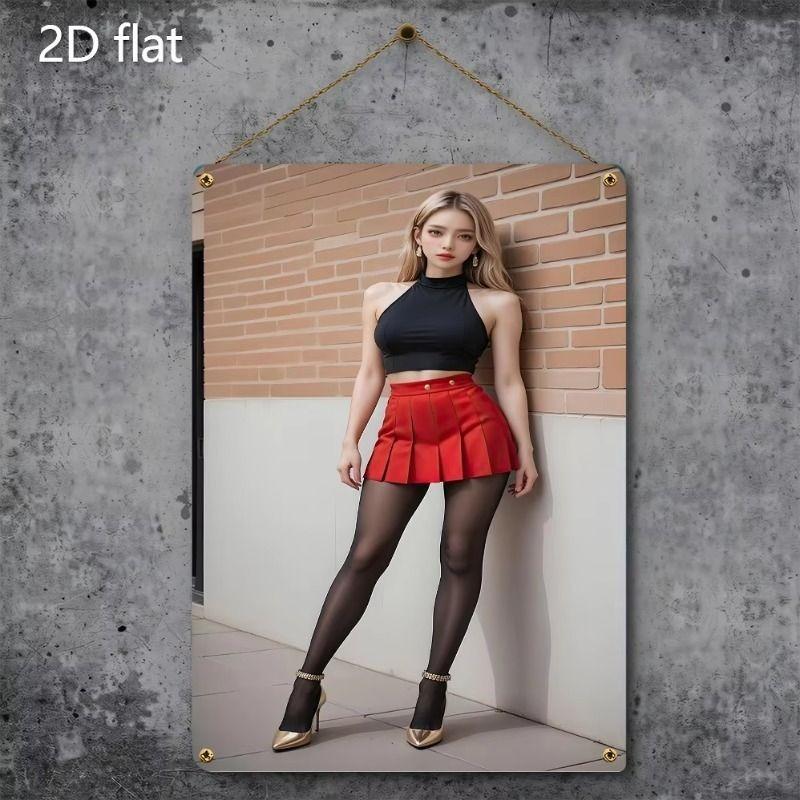 Placca Metallica a Forma di Silhouette Femminile per Bar e Garage
