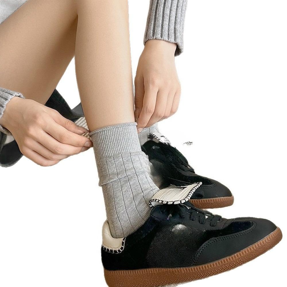 Women's Autumn and Winter Thick Pile Socks, Pure Cotton Mid-calf Long Socks, Versatile Autumn White Loose Cotton Socks for Women