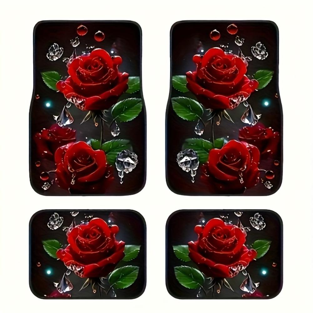 

4pcs Red Rose Car Floor Mats Set - Non-Slip, All-Weather Front & Rear Full Coverage for Vehicle Interior Protection and Decoration - Perfect Gift 4pcs