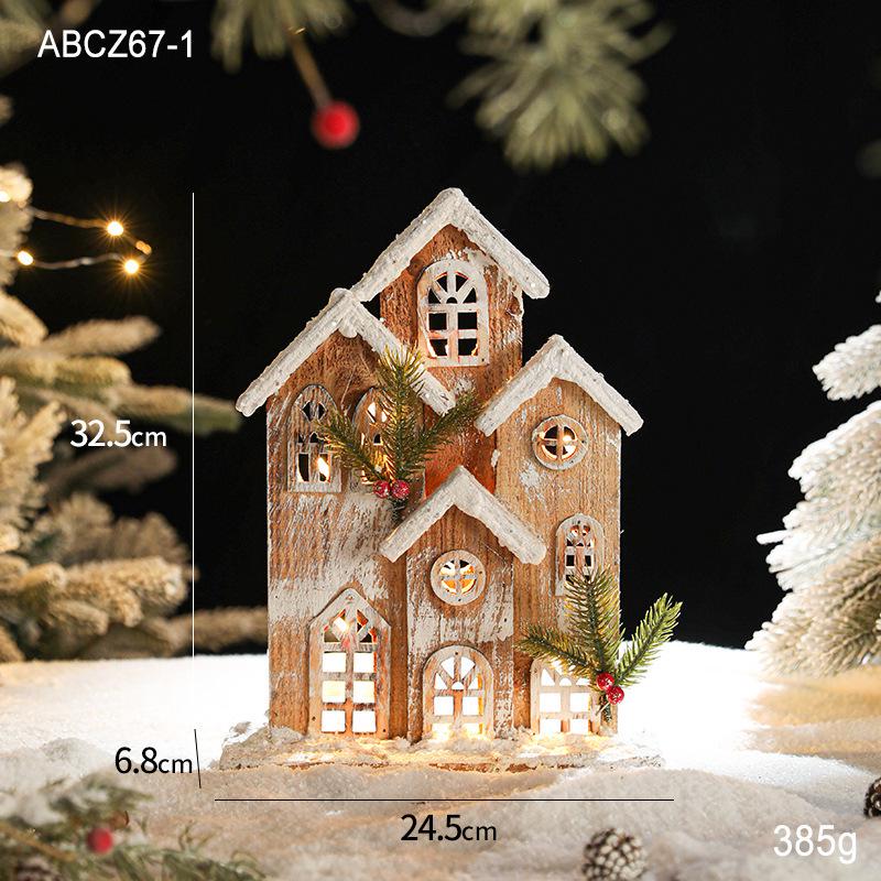 European Retro Solid Wood Luminous Christmas Snow Cabin Ornament