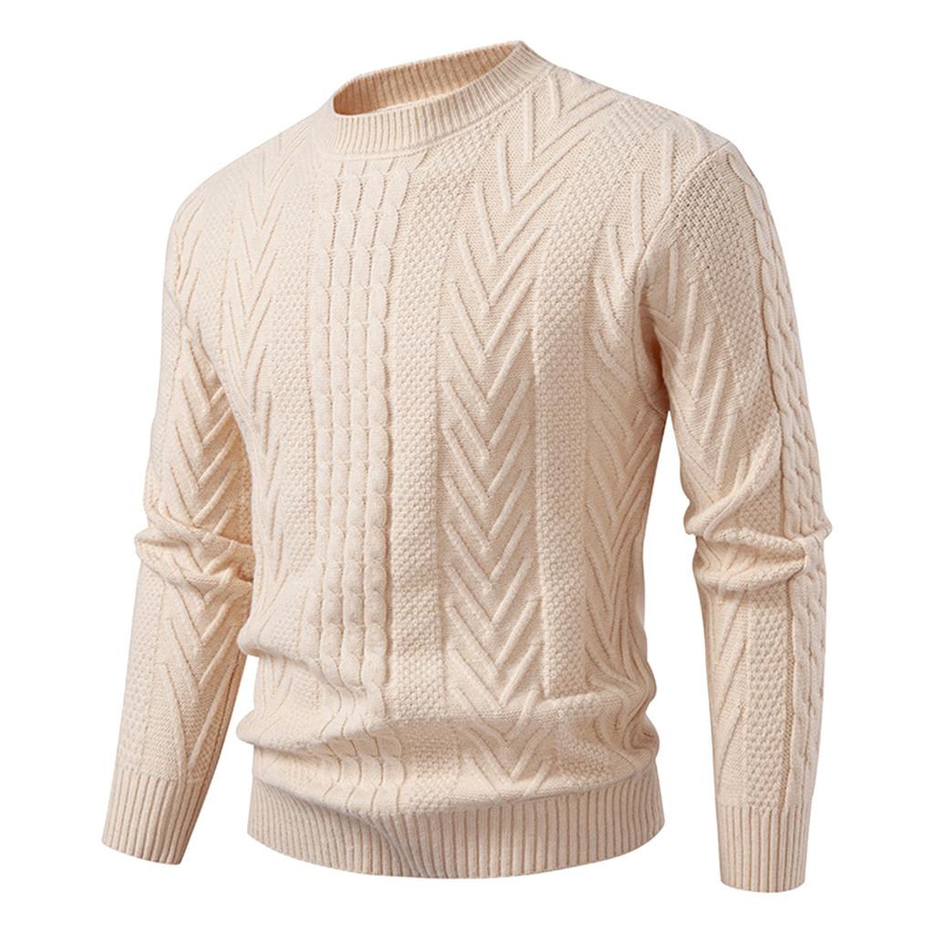 Men's Solid Color Cable Knit Pullover Sweater Slim Fit Warm Knit Pullover