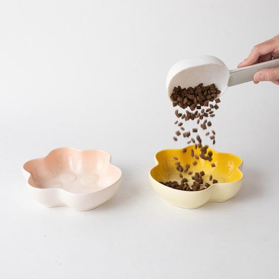 baizihuahu Cat Paw Shape Ceramic Bowl for Cats, Anti-Whisker Fatigue Kitten Food Water Dish, Microwave Dishwasher Safe Wide Shallow Pet Plate