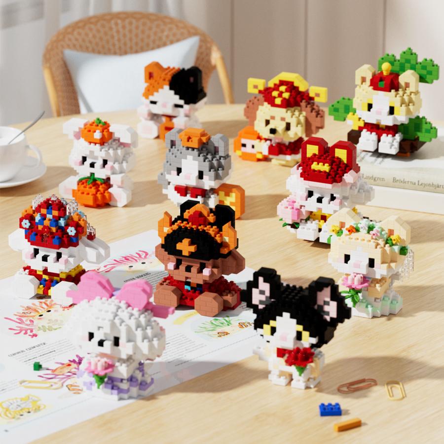 Mini Cartoon Cute Cat Dog Animals Models DIY Building Blocks Toys Micro Blocks Kit Christmas New Year Gifts Lucky Decor