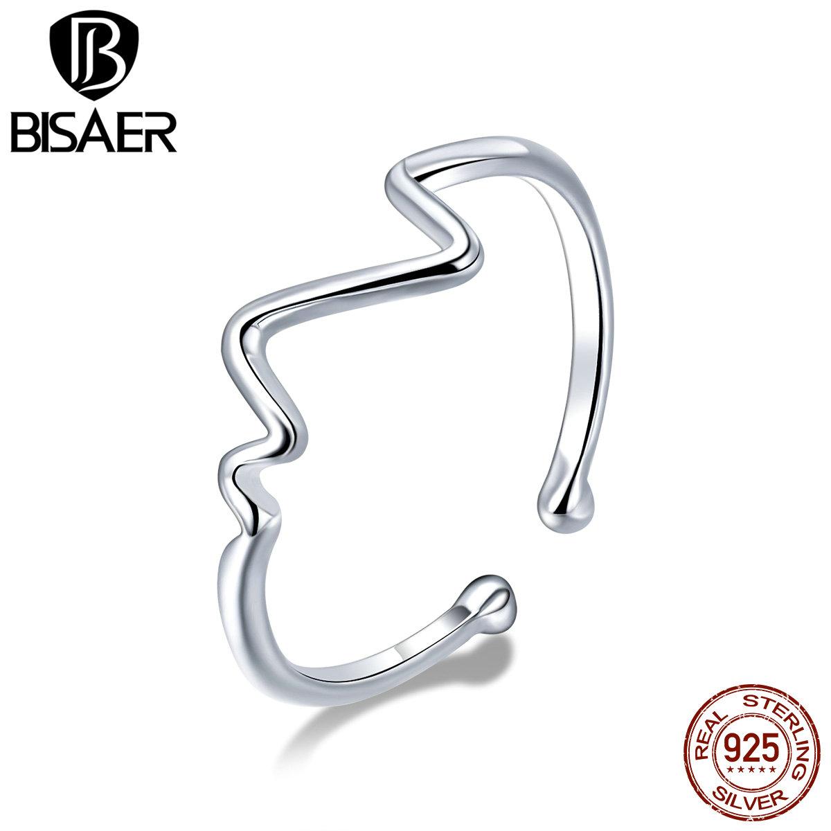 

BISAER стерлингового серебра 925 пробы, персонализированная форма ЭКГ, модное регулируемое кольцо для женщин, ювелирные украшения