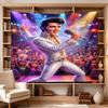 Elvis Presley Guitar Performance Large Size Wall Tapestry, Room Aesthetic Decor for Living Room Party Background,Perfect Gift