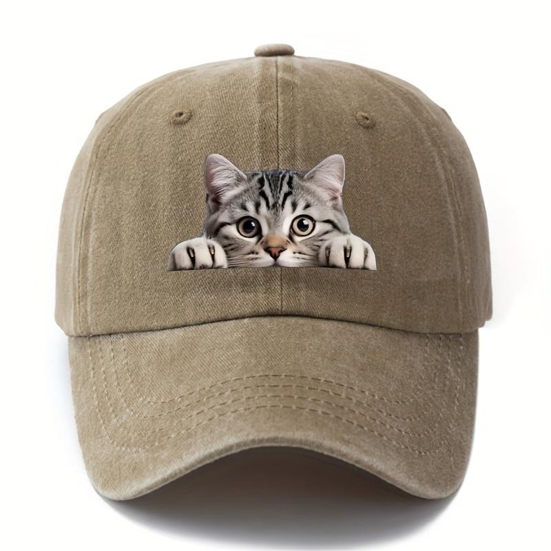 Cartoon Cat Pattern Retro Baseball Cap Outdoor Lightweight Duckbill Cap Travel Camping Fishing Truck Driver Father Duckbill Cap