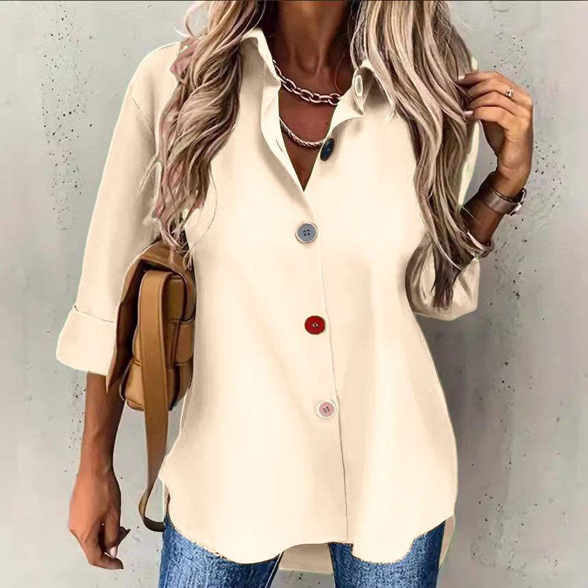 Women Autumn Long Sleeve Single Breasted Blouse and Shirts Candy Color Button Solid Shirts Tops