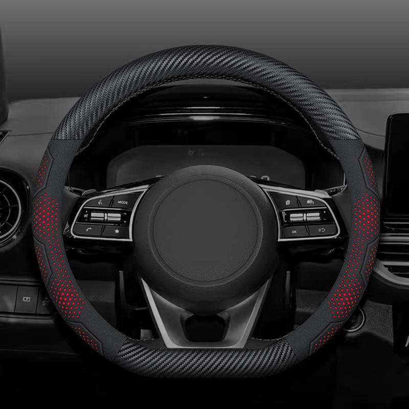 Carbon Fiber Suede Car Steering Wheel Cover Anti-slip Breathable Car Steering Wheel Cover Universal 15 Inch (Approx. 38cm)