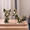 Brass Fox Statue Cute Fox Miniature Figurines Desk Ornament Decorations Accessories Copper Animal Sculpture Home Decor Crafts