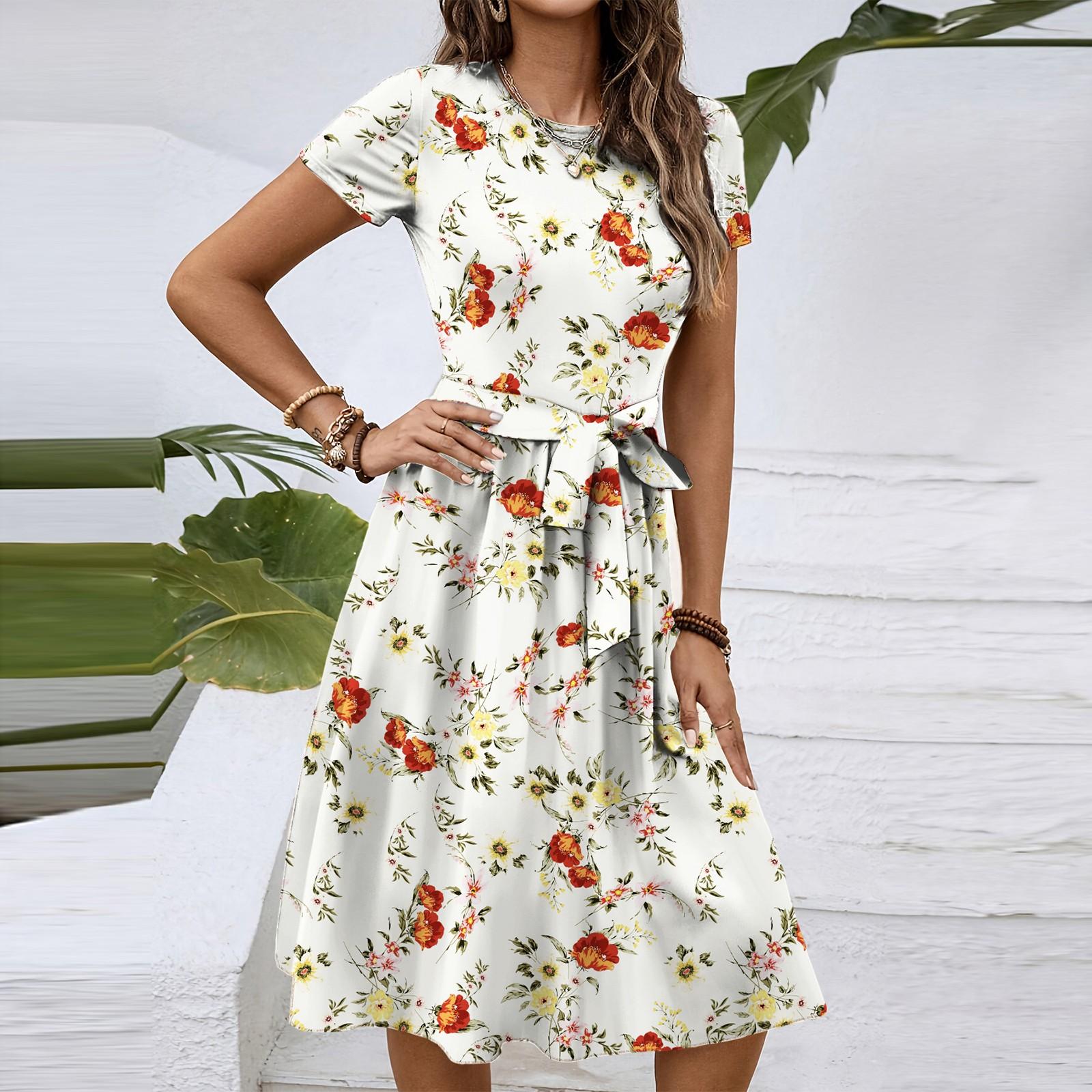 

Женское модное ретро-платье с принтом и цветным поясом M оранжевый