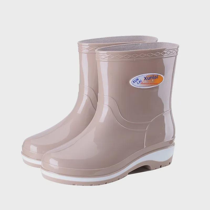 Women's Non-Slip Short Rain Boots - Fashionable, Warm, Low-Cut Rubber with Velvet, One-Piece Design