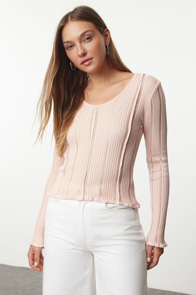 Women's Fashion Stylish Sweater Powder Premium Quality Knit Detailed Knitwear Sweater