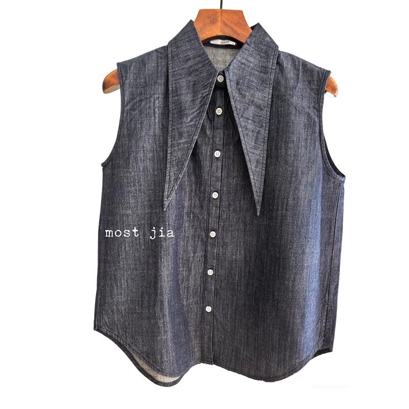 Женский ретро-жилет из денима без рукавов для многослойного образа W8 - Не выцветающий Medium