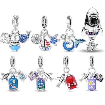 Charmscoppertravel Vacation Series Fire Space Love Rocket Beads For Women'S Bracelet Diy Jewelry Making Gift