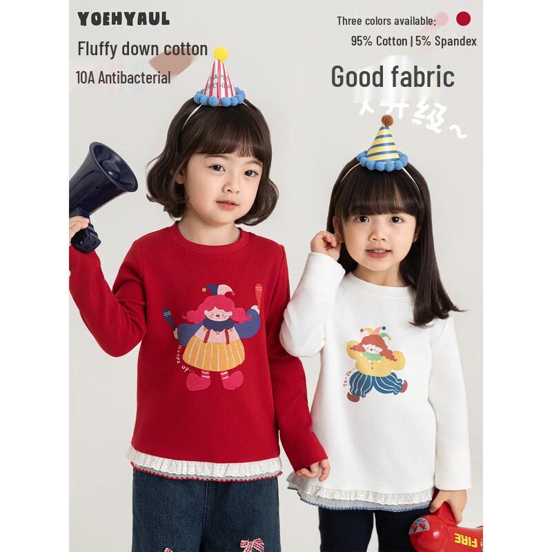 Girls' Cartoon Print Long-Sleeve Lace Crewneck T-Shirt