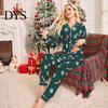 Two Piece Sleepwear Set Women Christmas Pajamas Matching Set, Snowflake Print Lounge Winter Suit Button Down Long Sleeve Top Pants Soft