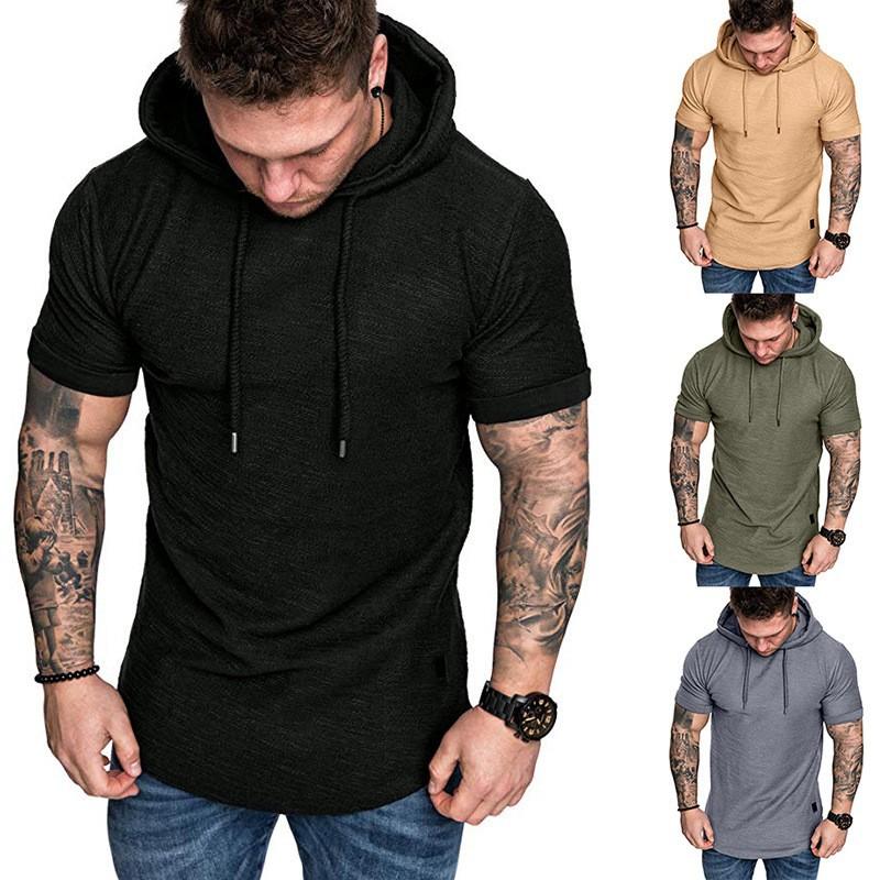 Summer Hooded T-shirt Men's Solid Color Large Size Loose Men's Short-sleeved T-shirt Hoodie