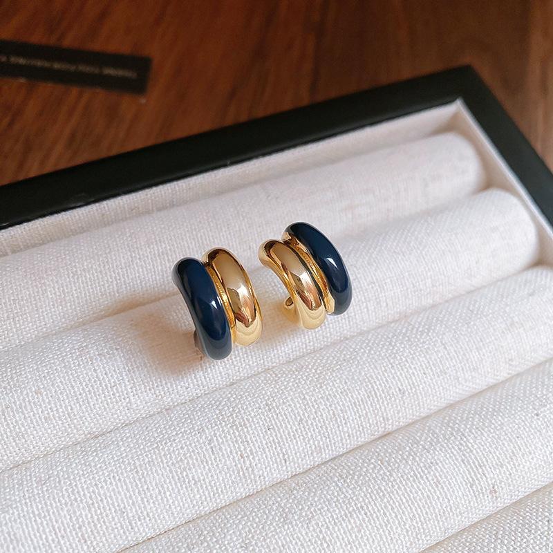 Love Geometric Artificial Tiger's Eye Stone Stud Earrings Retro Maillard Earrings Light Luxury Earrings