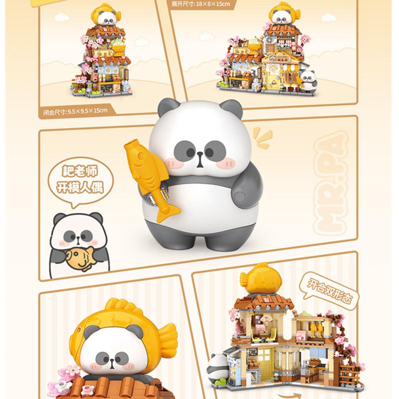 New Panda Restaurant Taiyaki Flower Store Street View Shop Food House Building Blocks Kit Girls Bricks Model Kids Toy Children