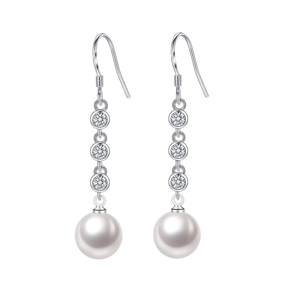 Romantic Charm Zircon Earrings Female Pearl Earrings Temperament Long Tassel Geometric Earhook Earrings